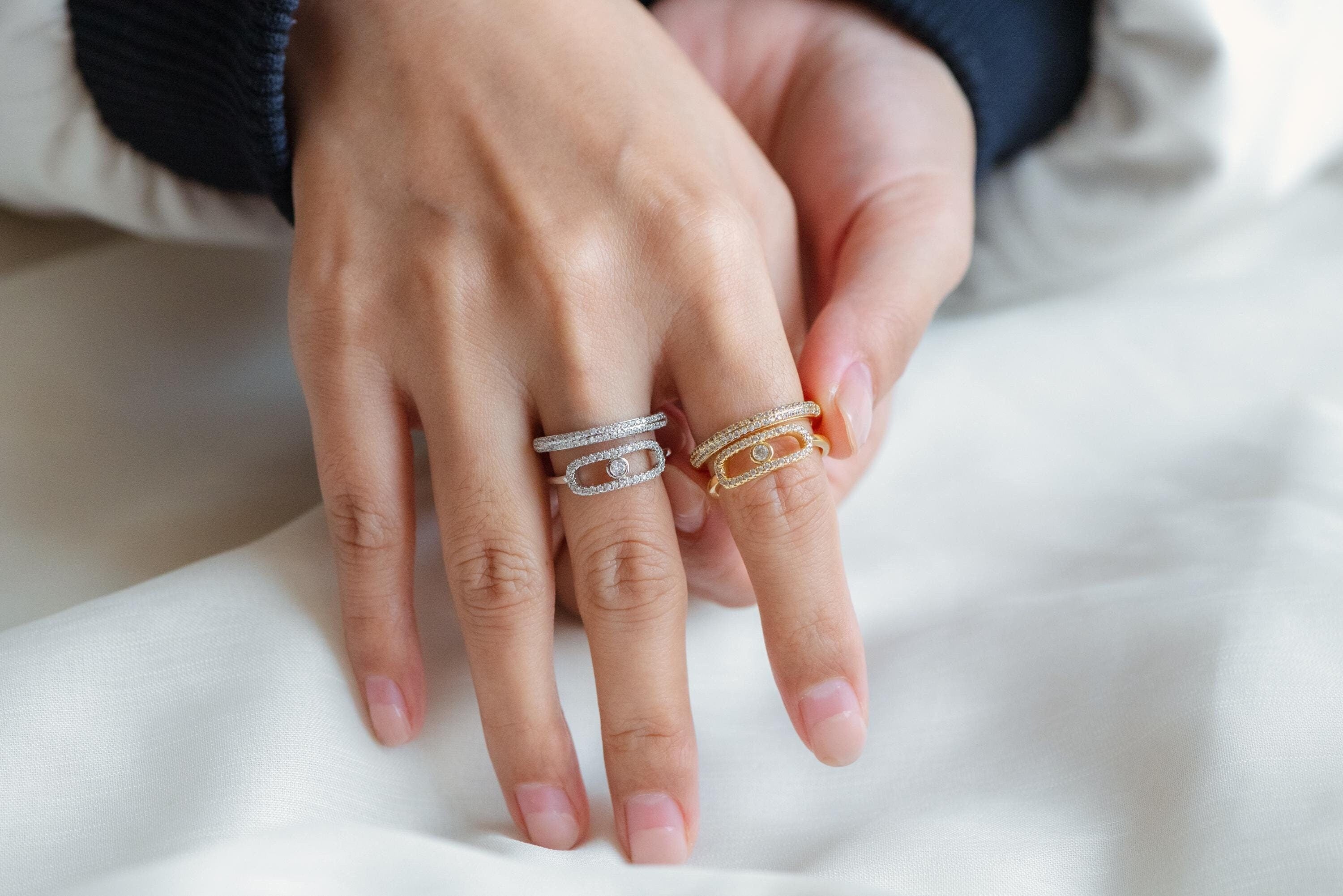 4pcs CZ Pave Double Band Circle Ring, Evil Eye Ring, Weeding Ring, Fashion Rings, Dainty Rings, Adjustable Ring (#GB-4612)